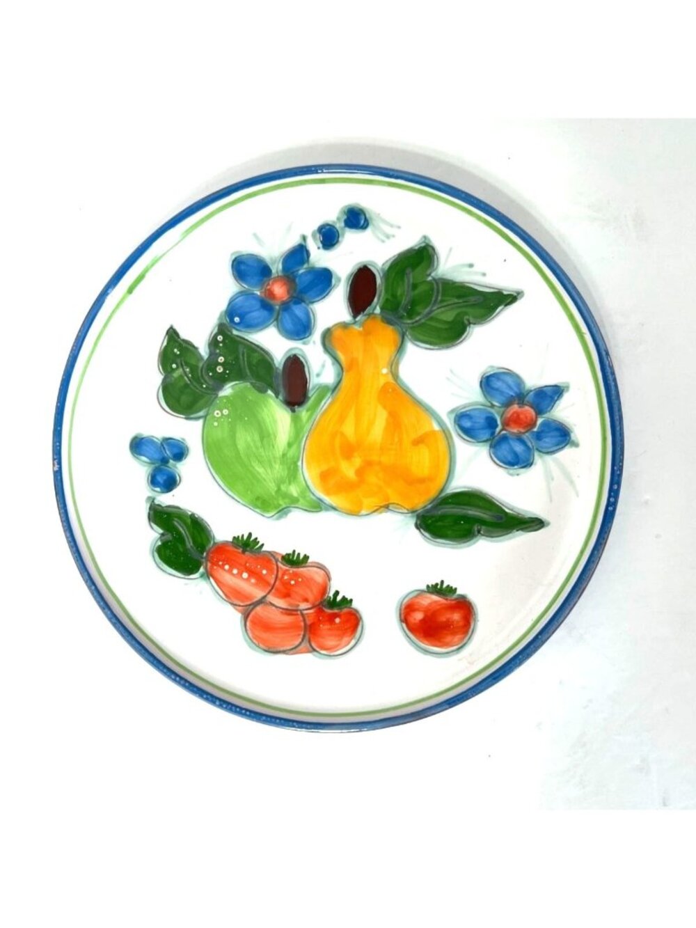 Vintage Hand Painted Ceramic Portugese Plate Platter Fruit Flowers Party Tray